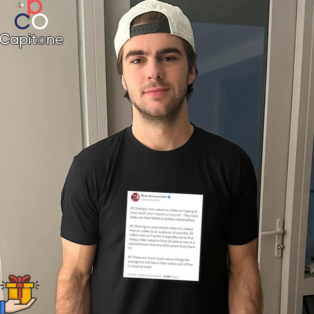 Brian Krassenstein post on Twitter seeing a man Naked on a bike tshirt