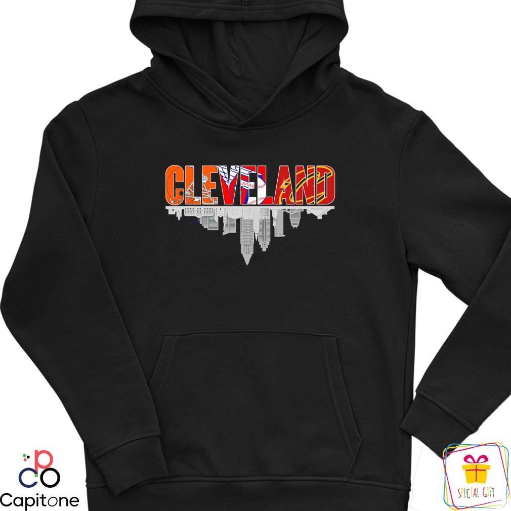 Cleveland sport teams city skyline upside down hoodie